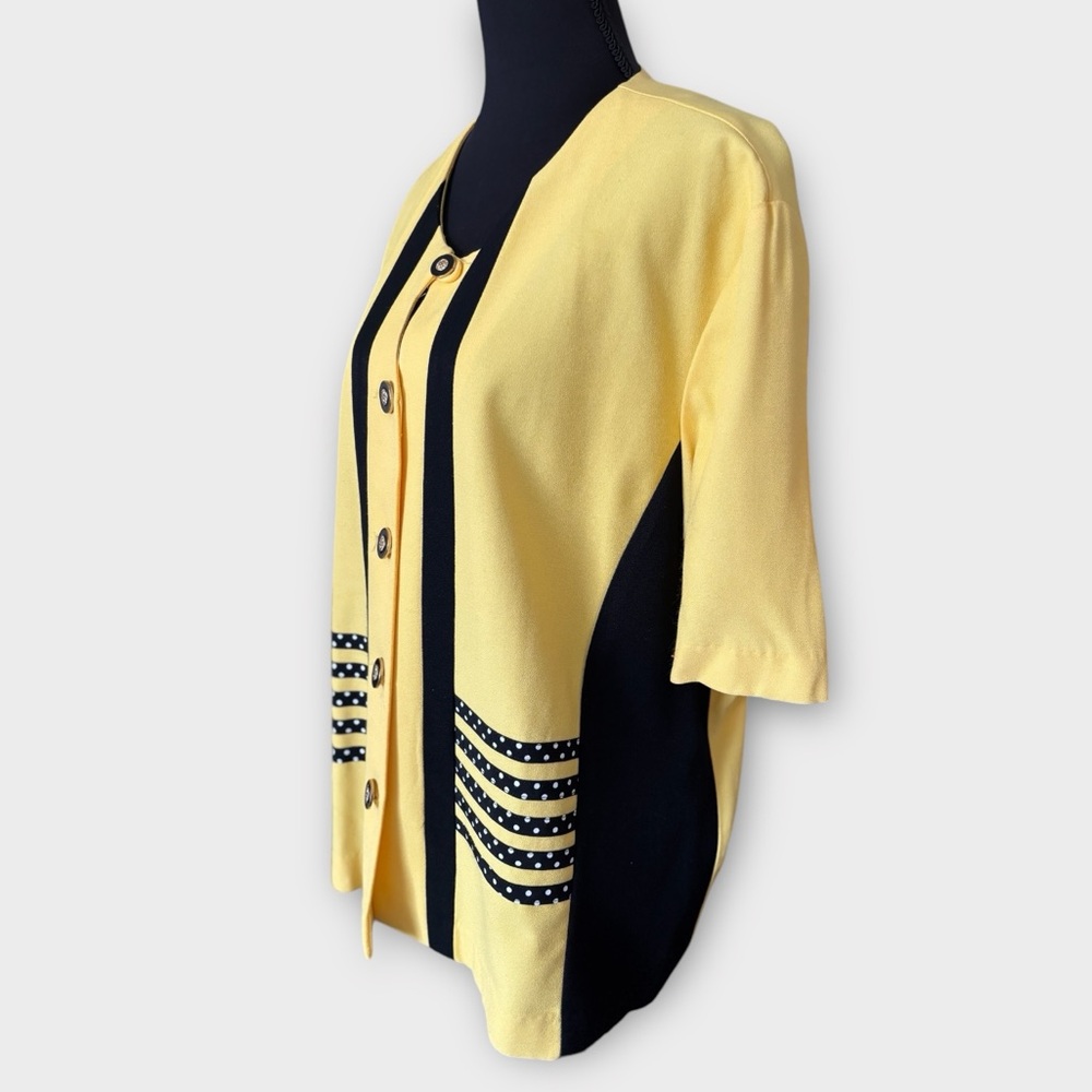 Vintage Perceptions Yellow Black Polka Dot Short Sleeve Button Down Top Size 18